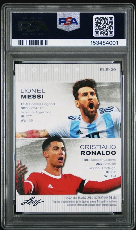 2024 LEAF LEGENDS LIONEL MESSI CRISTIANO RONALDO #ELE-29 WORLD CUP PSA 10💎 view 2