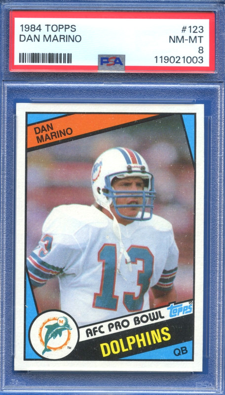 1984 TOPPS #123 DAN MARINO MIAMI DOLPHINS HOF RC PSA CENTERED SHARP, JUST GRADED