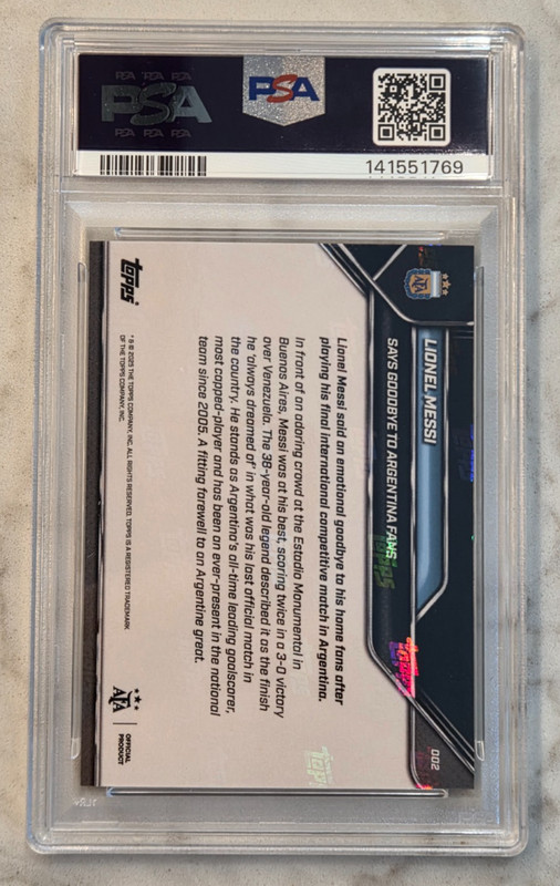 PSA 10 Lionel Messi 2024-25 Topps Now #002 Says Goodbye to Argentina Fans 2 2025 view 2