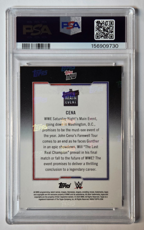John Cena 2025 Topps Now WWE PSA 9 MINT Main Event Final Match GOAT G.O.A.T. view 2