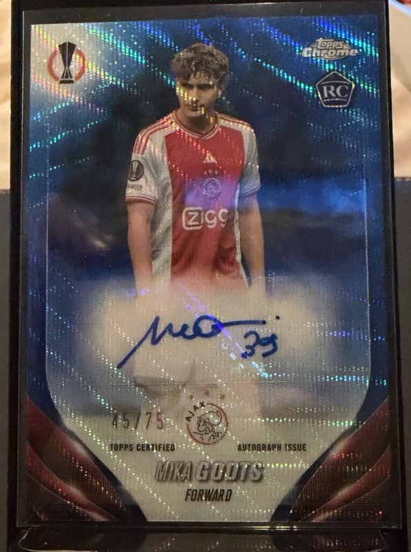 2023-24 Topps Chrome UEFA Mika Godts Auto RC Refractor Rookie #/75 view 2