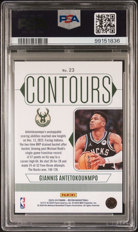 2023-24 Panini Recon Giannis Antetokounmpo #23 Contours /SSP PSA 10 POP 5 view 2