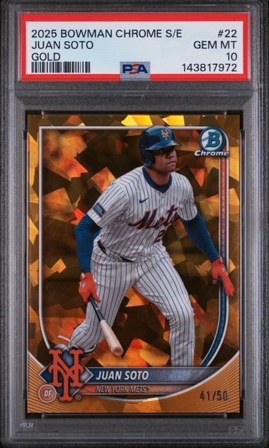 2025 Bowman Chrome Juan Soto /50 Sapphire Gold Refractor #22 Mets PSA 10