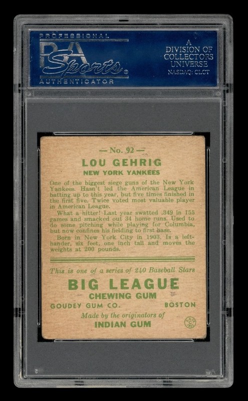 1933 Goudey Set-Break # 92 Lou Gehrig PSA 3.5 VG+ view 2