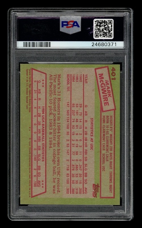 1985 Topps Set-Break #401 Mark Mcgwire 1984 Usa Baseball Team PSA 10 GEM MINT view 2