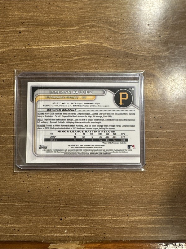 2024 Bowman Chrome Esmerlyn Valdez 1st Auto Autograph #CPA-EV Pirates  view 2