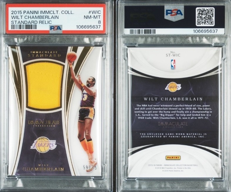 2015 Immaculate Collection Standard Materials Jersey Wilt Chamberlain /75 PSA 8