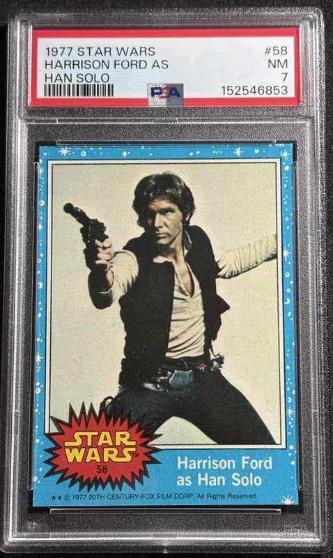 Hot! 1977 Topps Star Wars Series 1 Harrison Ford as Han Solo Card #58 PSA 7 NM