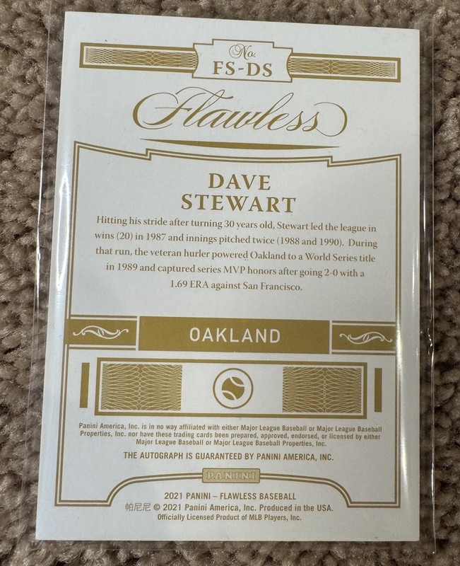 2021 Flawless Signatures Oakland Athletics  DAVE STEWART AUTO 9/15 1989 WS MVP view 2