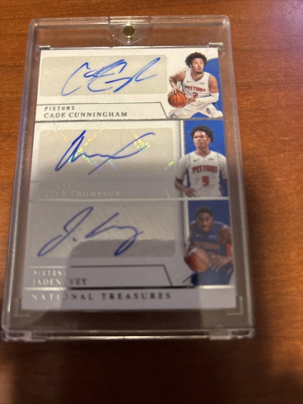 2023 National Treasures Triple Auto - Cade Cunningham, A. Thompson, J. Ivey /25