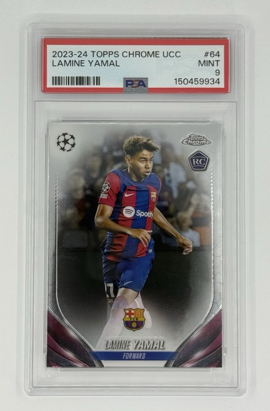 Lamine Yamal 2023-24 Topps Chrome UEFA UCC #64 Base RC PSA 9 Mint Barcelona