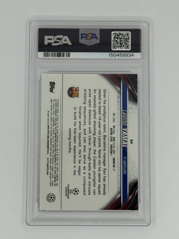 Lamine Yamal 2023-24 Topps Chrome UEFA UCC #64 Base RC PSA 9 Mint Barcelona view 2