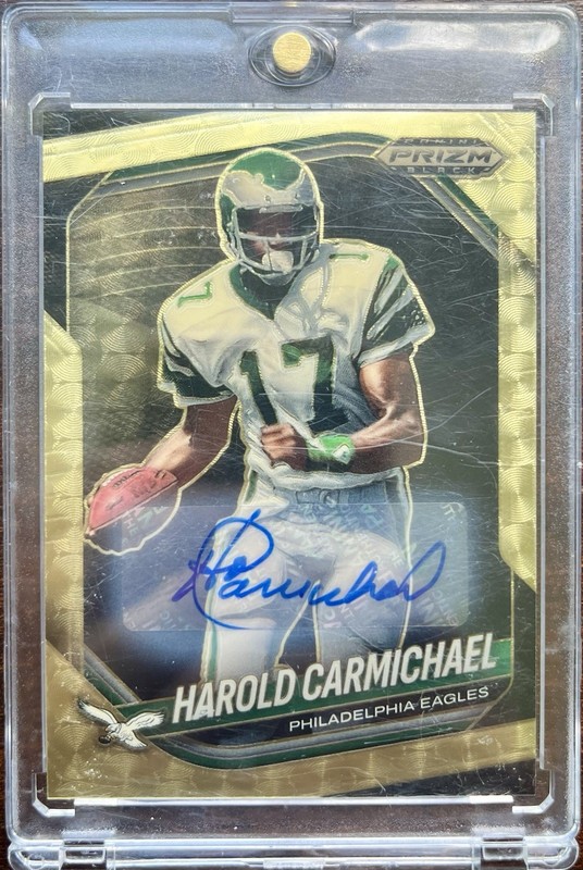 Prizm Black Harold Carmichael Auto Gold Vinyl /5 HOF 2025 Panini #116 Eagles