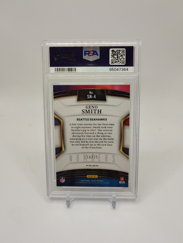 2022 Panini Select Select Numbers Geno Smith #SN-4 Tie-Dye Prizm /25 PSA 9 view 2