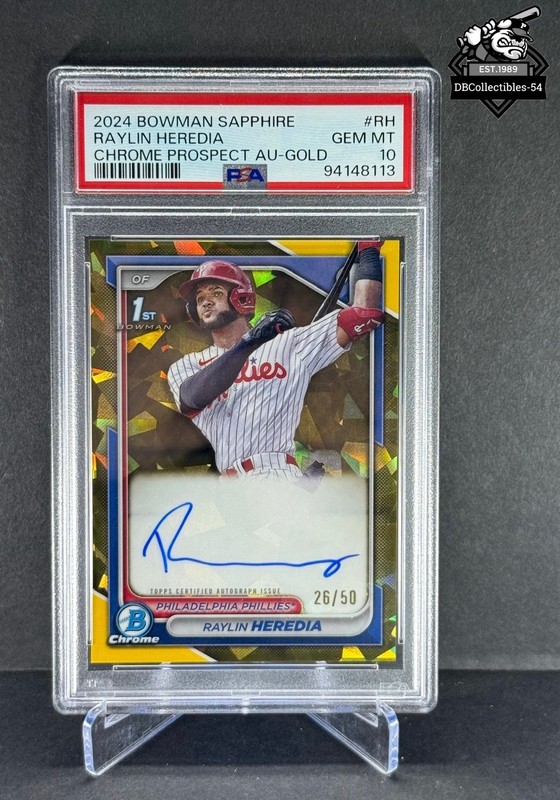 2024 Bowman Chrome Sapphire Raylin Heredia 1st Gold Auto 26/50 PSA 10 Phillies 