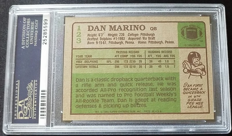 Dan Marino 1984 Topps RC PSA 8 Centered Beauty Rookie Card #123 NM-MT view 2