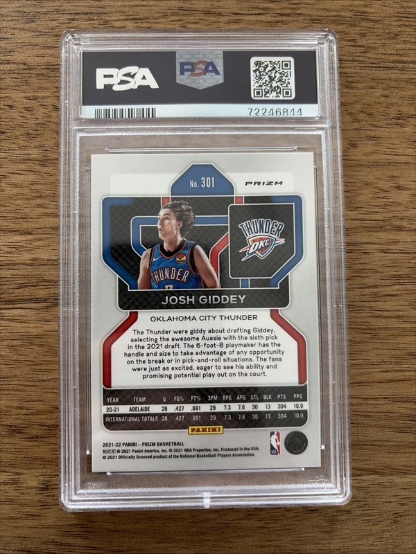2021-22 Panini Prizm Josh Giddey Orange Ice RC #301 PSA 10 view 2