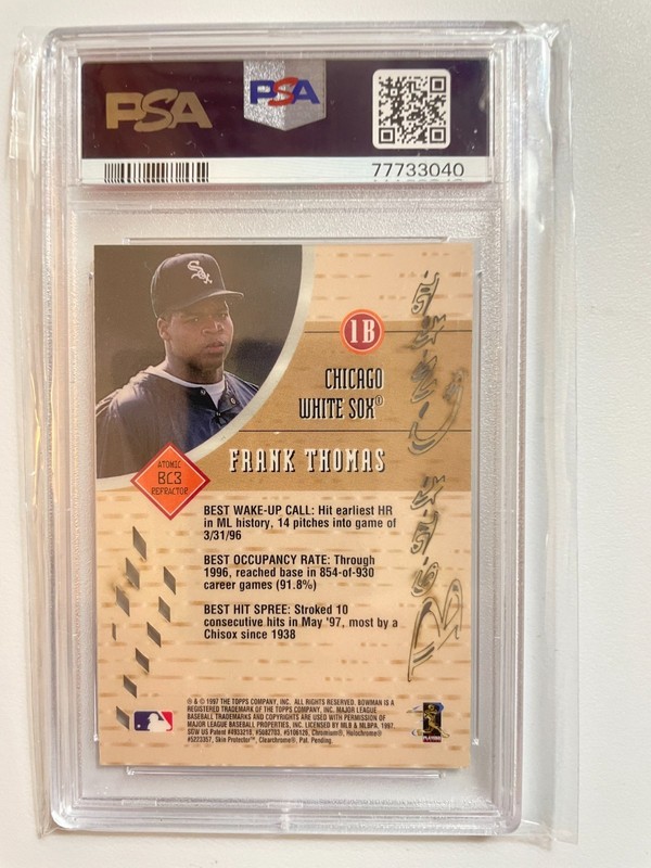 1997 Bowman's Best Cuts Atomic Refractor #BC3 Frank Thomas (HOF) PSA 8,White Sox view 2