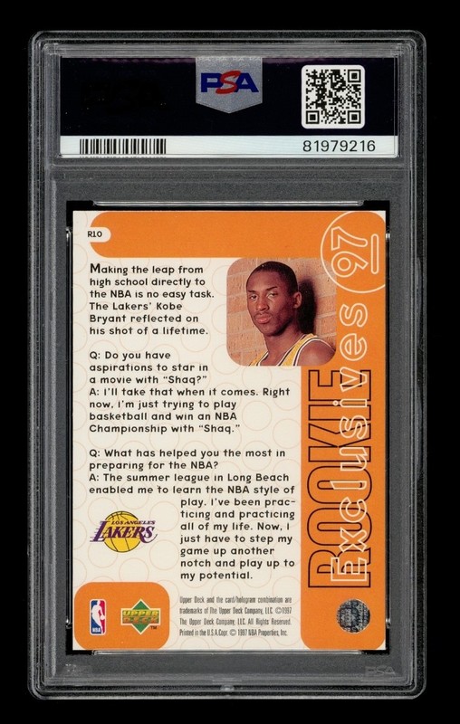 1996-97 Upper Deck Rookie Exclusives: #R10 Kobe Bryant PSA 9 MINT view 2