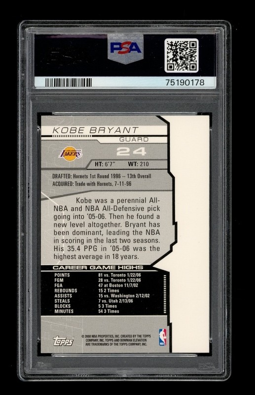 2007-08 Bowman Elevation: # 24 Kobe Bryant PSA 10 GEM MINT view 2