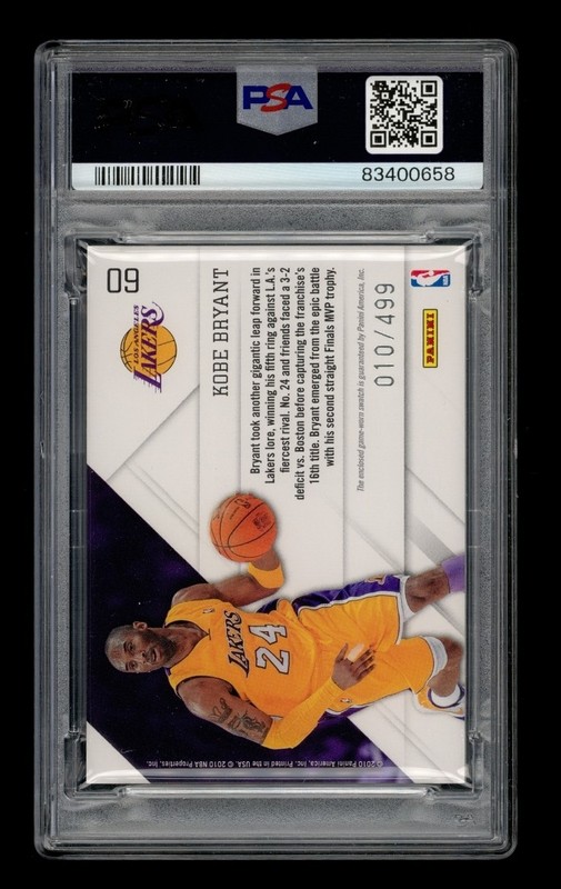 2010-11 Panini Prstg Prestigious Pros Mtrils: # 60 Kobe Bryant -Green /499 PSA 9 view 2