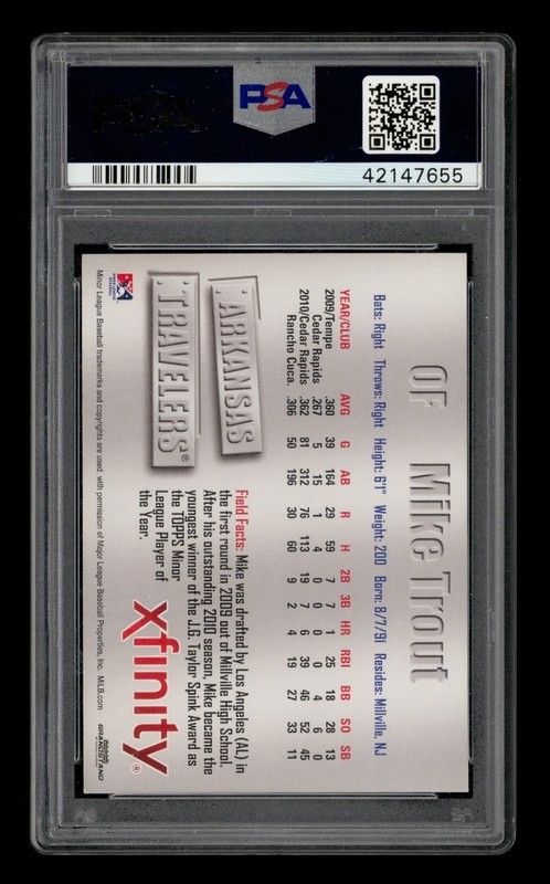 2011 Grandstand Arkansas Travelers: Mike Trout Auto PSA AUTHENTIC view 2
