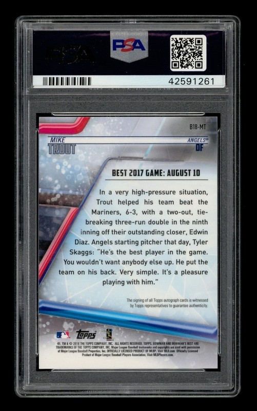 2018 Bowman's Best Best Of 2018: #B18MT Mike Trout Auto PSA 9 MINT view 2