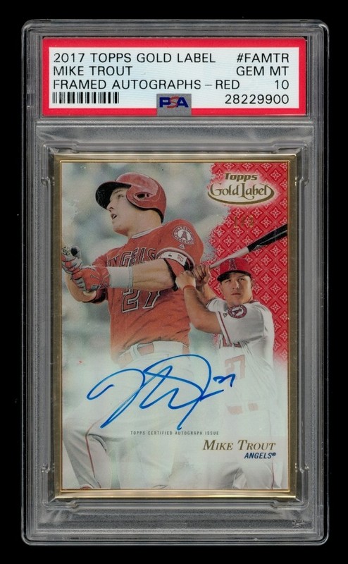 2017 Topps Gold Label Framed Red: #FAMTR Mike Trout Auto /3 PSA 10 GEM MINT