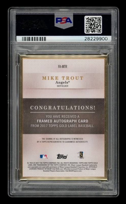 2017 Topps Gold Label Framed Red: #FAMTR Mike Trout Auto /3 PSA 10 GEM MINT view 2