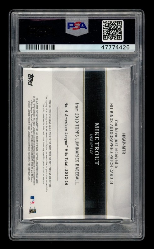 2019 Topps Luminaries Hit Kings Pat-Black: Mike Trout Auto 1/1 PSA 8.5 NM-MT+ view 2