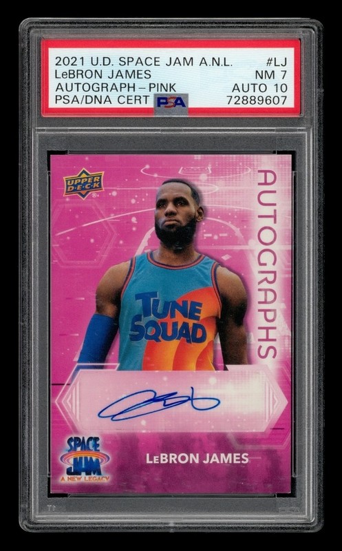 2021-22 U.D. Space Jam A.N.L. Auto-Pink : #LJ Lebron James PSA 7 NM AUTO 10