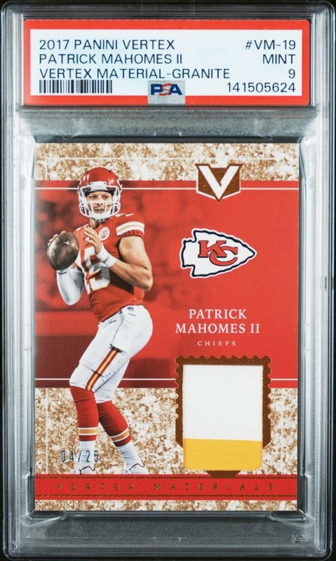 2017 Panini Vertex Patrick Mahomes #VM-19 Rookie Patch Granite /25 PSA 9 WB1983