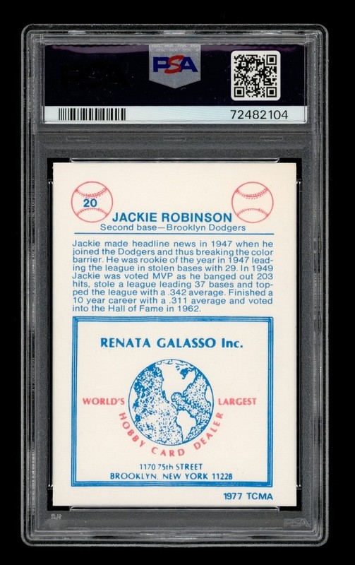 1977 Tcma Renata Galasso Set-Break # 20 Jackie Robinson PSA 8 NM-MT view 2
