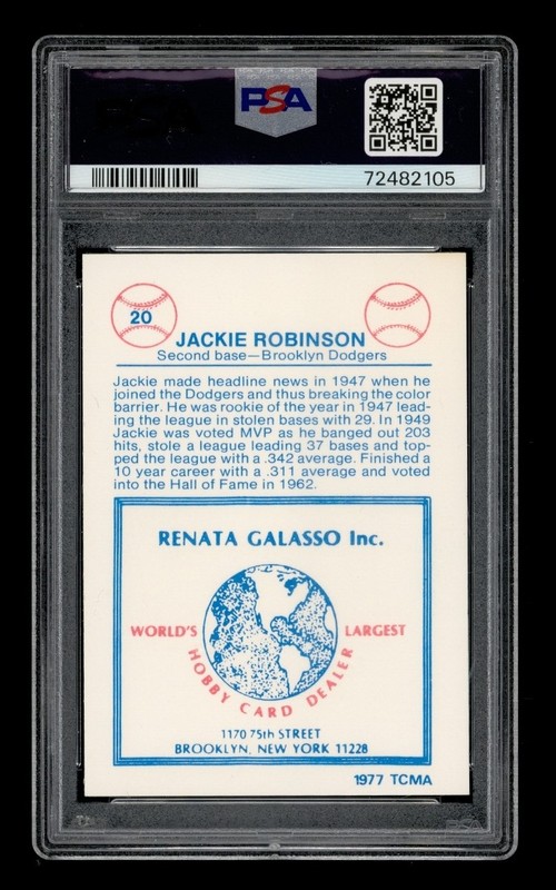 1977 Tcma Renata Galasso Set-Break # 20 Jackie Robinson PSA 9 MINT view 2