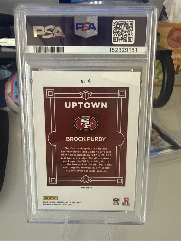 2025 Panini Donruss Optic Brock Purdy Uptown Insert #4 PSA 9 San Francisco 49ers view 2