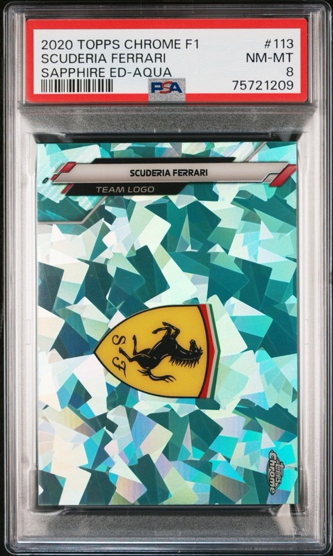 2020 TOPPS CHROME FORMULA 1 SAPPHIRE ED AQUA #113 SCUDERIA FERRARI /99 PSA 8