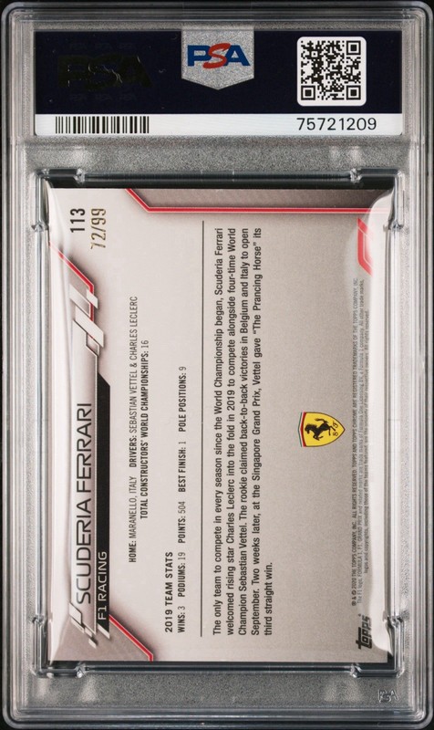 2020 TOPPS CHROME FORMULA 1 SAPPHIRE ED AQUA #113 SCUDERIA FERRARI /99 PSA 8 view 2