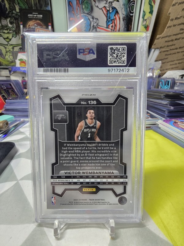 2023-24 Panini Prizm Victor Wembanyama Rookie #136 Pink Ice Prizm PSA 9 Spurs view 2