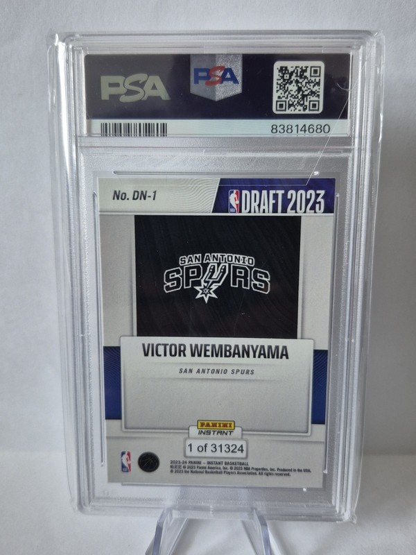 2023 Panini Instant Victor Wembanyama RC Draft Night #DN1 PSA 9 Mint Spurs view 2
