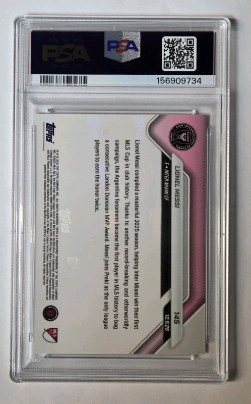 PSA 10 Lionel Messi 2025 Topps Now MLS First Ever Back to Back MVP GEM MINT #145 view 2