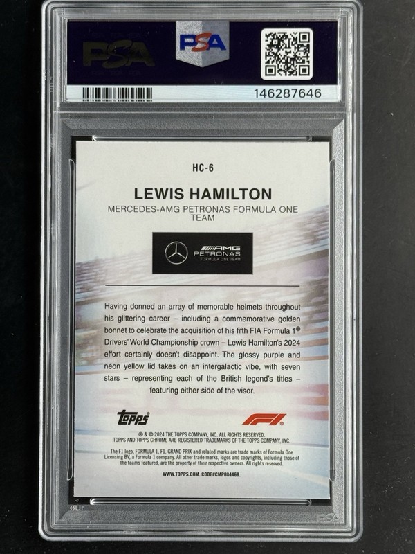Lewis Hamilton 2024 Topps Chrome Formula 1 Helmet Collection #HC6 PSA 10 view 2