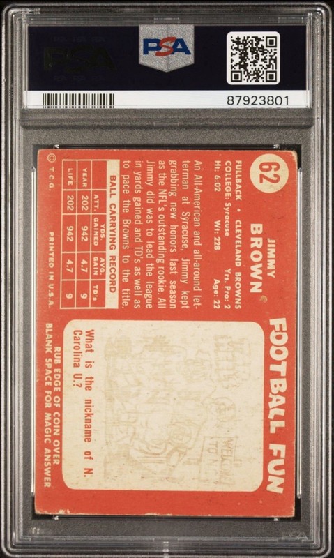 1958 Topps - Jim Brown #62 PSA 2 Well Centered view 2