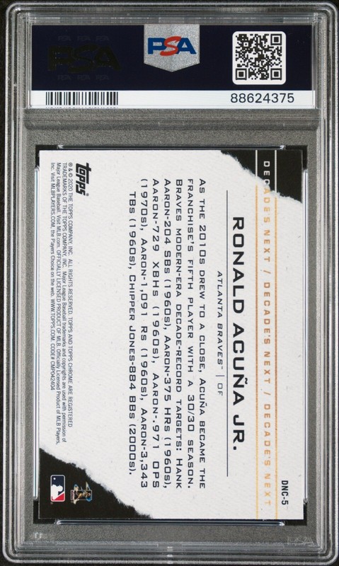 2020 Topps Chrome Update RONALD ACUNA Jr PSA 10 GEM MINT Decades Next 20 20 view 2