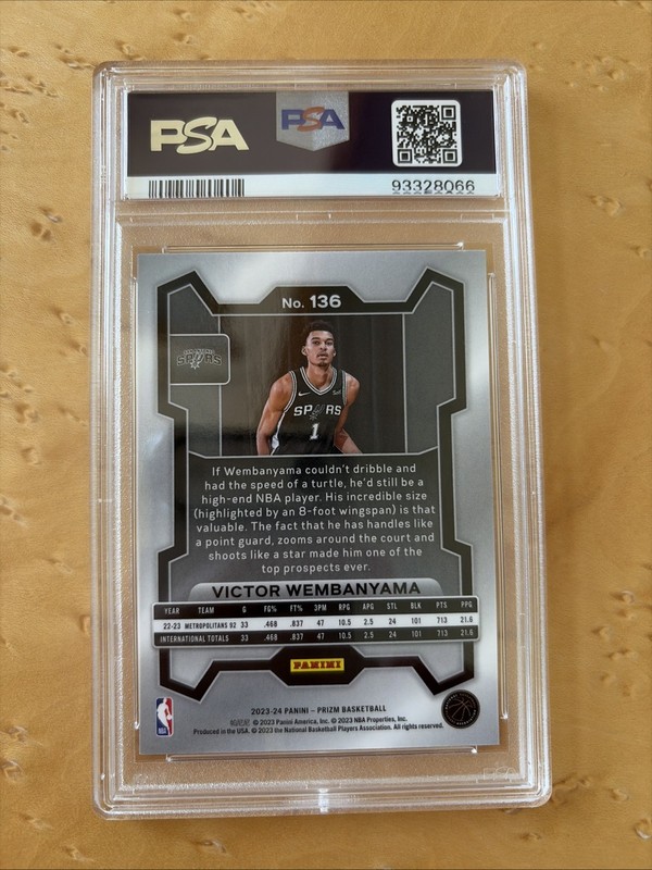 2023 Prizm Victor Wembanyama PSA 10 Gem Mint Rookie Card RC #136 view 2