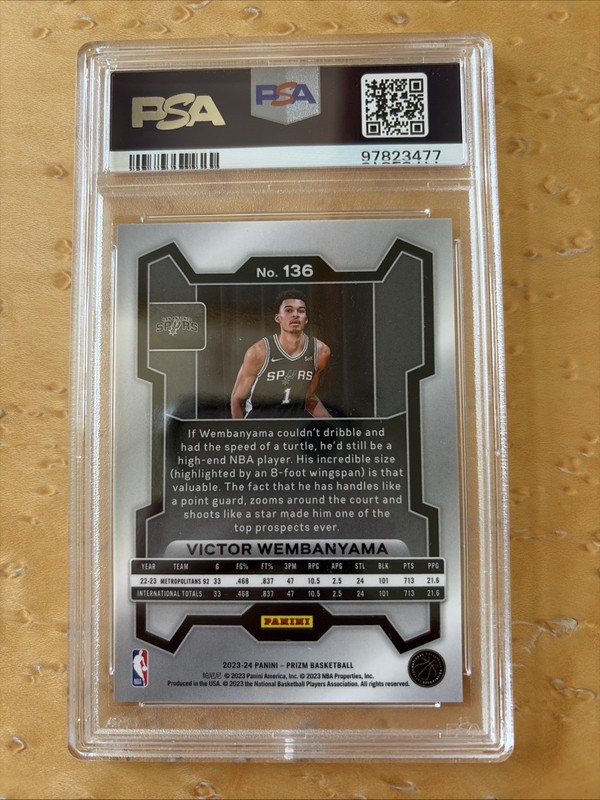 2023 Prizm Victor Wembanyama PSA 10 Gem Mint Rookie Card RC #136 view 2