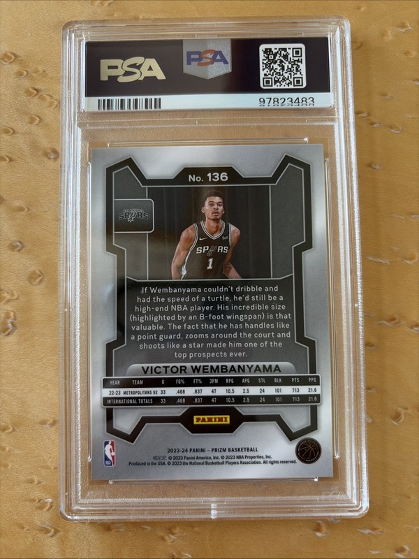 2023 Prizm Victor Wembanyama PSA 10 Gem Mint Rookie Card RC #136 view 2