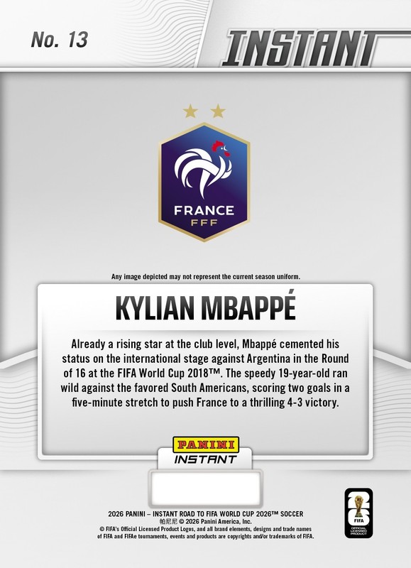 2026 Panini Instant FIFA Road to World Cup #RTWC13 Kylian Mbappe France PRESALE view 2