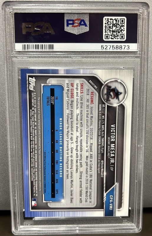 2019 Bowman Victor Mesa Jr. Prospect Auto Chrome PSA 10 #CPA-VMJ view 2