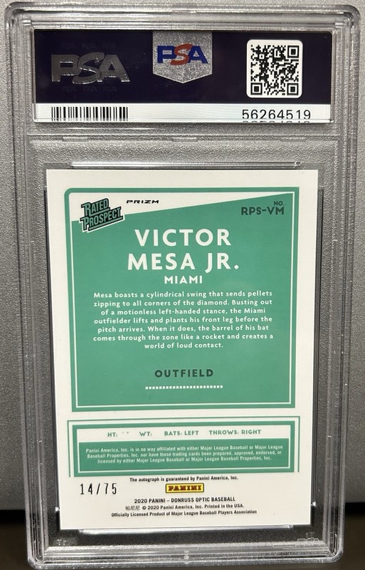 2020 Donruss Optic Victor Mesa Jr. Rated Prospect Auto PSA 10 Purple /75 #RPS-VM view 2
