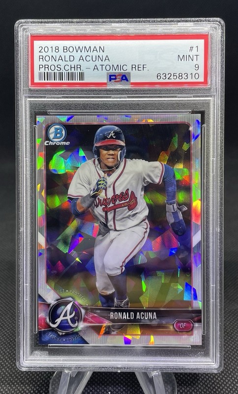 Ronald Acuna Rookie PSA 9 2018 Bowman Chrome Rookie ATOMIC Refractor Graded view 2